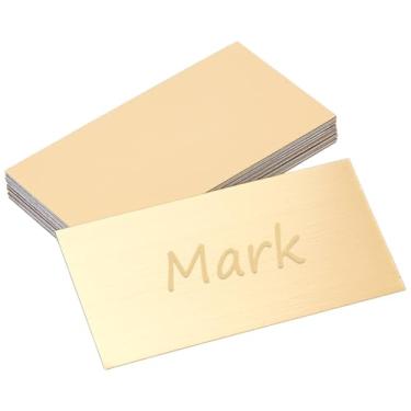 Imagem de UNICRAFTALE 20 peças de placas de nome de aço inoxidável placas brancas personalizadas com suporte adesivo 100 x 50 mm placas gravadas em ouro etiquetas personalizadas de metal para urna troph