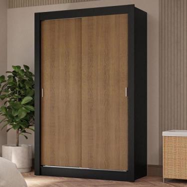 Imagem de Guarda-roupa Solteiro 2Portas Correr 4 Gavetas Preto/Rústico - MADESA