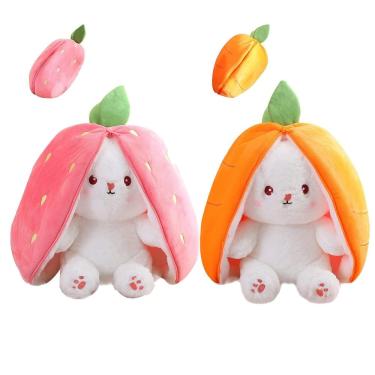 Imagem de Almofadas de brinquedo de pelúcia Mukorolee reversíveis Carrot Strawberry Bunny