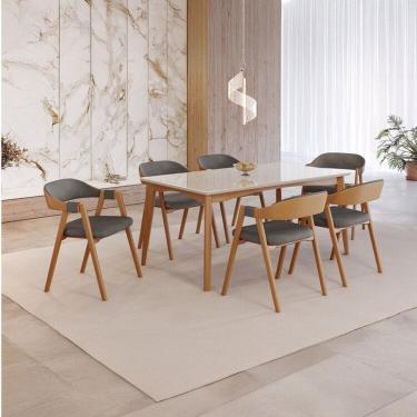 Imagem de Conjunto Sala de Jantar com Tampo de Vidro Monalisa 6 Cadeiras Gaia Mel Natural/Off White/Preto