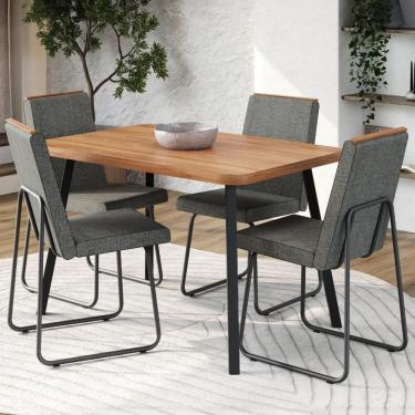 Imagem de Conjunto Sala de Jantar 4 Cadeiras Treviso Carraro Nogal e Preto