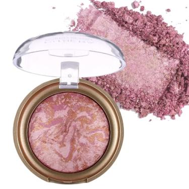 Imagem de Blush assado, blush marmorizado para bochechas, paleta de pó de blushes com acabamento acetinado brilhante, cor montável em pó natural para maquiagem facial