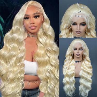 Imagem de Peruca frontal de renda 613 cabelo humano 200% densidade 13x4 onda corporal HD perucas de cabelo humano pré-arrancado 12A perucas frontais de renda real loiras sem cola cabelo humano para mulheres (50
