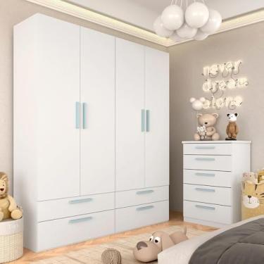 Imagem de Modulado Infantil Joy Com Cômoda 5 Gavetas Branco/azul - M.a Branco/azul