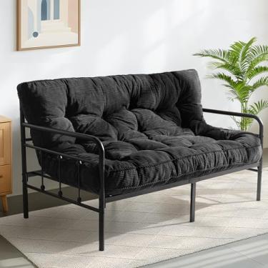 Imagem de MAXYOYO Colchão Futon de 15 cm, sofá-cama tufado futons com borda de design de corda torcida, colchão de chão de tecido grosso com fio para adultos, enchimento de espuma desfiada (moldura não incluída