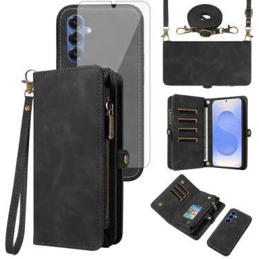 Imagem de Asuwish Capa de celular para Samsung Galaxy S25 Plus S25+ 5G Carteira com zíper destacável com protetor de tela de vidro temperado, alça flip porta-cartões S25Plus 25S + S 25 25+ SM-S936U mulheres