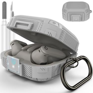 Imagem de [Trava segura de atualização] para Beats Powerbeats Pro 2, capa protetora LDSXAY de fibra de carbono à prova de choque para Powerbeats Pro 2 2025 com kit de limpeza e mosquetão (cinza)