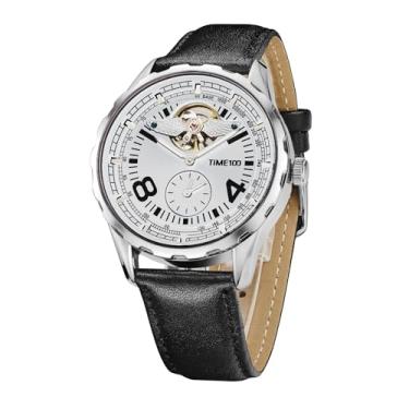 Imagem de TIME100 Relógio mecânico multifuncional, automático, movimento mecânico, à prova d'água, série piloto, relógio com volante de negócios