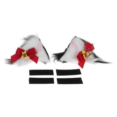 Imagem de ACROPIX Acessórios de capacete de motocicleta decoração orelhas de gato triangulares com laço vermelho para capacetes de esqui de motocicleta preto branco conjunto de 2 adesivos de pelúcia