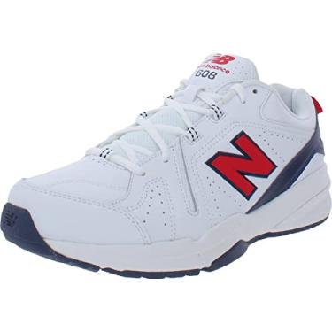 Imagem de New Balance Tênis masculino 608 V5 casual Comfort Cross Trainer, Branco/azul marinho/vermelho, 42