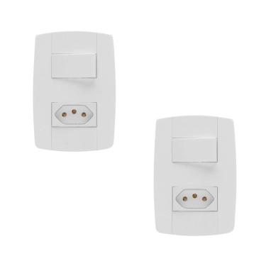 Imagem de Kit 2 Conjunto Interruptor Simples + Tomada 20A 4X2 Branca