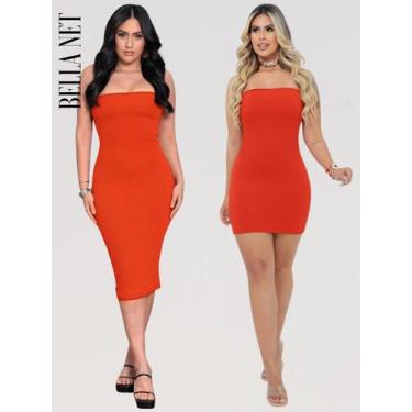 Imagem de Kit 2 Vestido Midi E Curto sem alça Feminino Sem Alça Canelado Premium