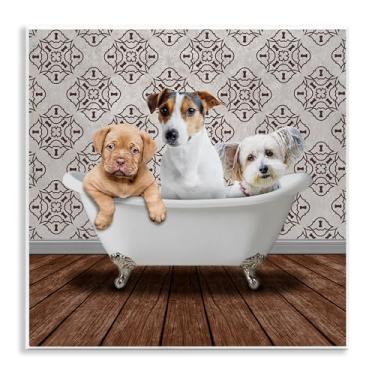 Imagem de Stupell Industries Design artístico de placa de parede Bath Buddies Dog Trio por Marcus Prime, 12 x 12