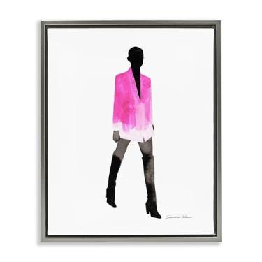 Imagem de Stupell Industries Desenho de arte de parede em tela flutuante cinza com jaqueta rosa por Simone Elum, 78 x 63 cm
