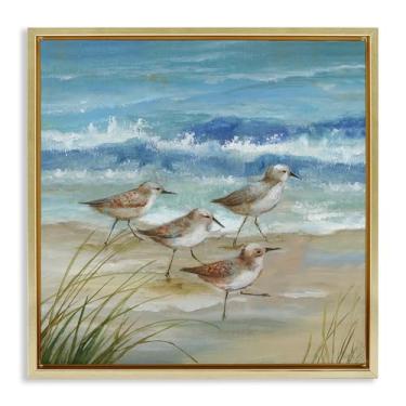 Imagem de Stupell Industries Tela flutuante dourada Sandpiper Gathering View Design de arte de parede por Nan, 25 x 25