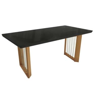 Imagem de Base Mesa de Jantar Eva Premium Madeira Maciça c/ Tampo Madeirado c/ Vidro 200x100cm Carvalho/Preto Fosco/Vidro Preto - Kappesberg