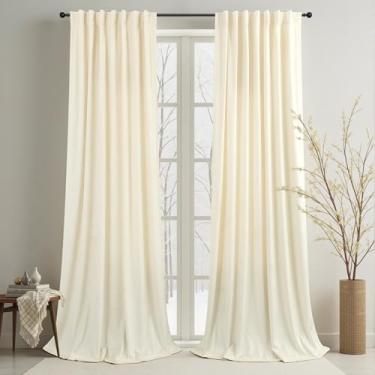 Imagem de Cortinas de veludo de 250 cm com 2 painéis, comprimento vitoriano, rústico, neutro, boho, cortina decorativa moderna para quarto, janela com bloqueio de calor, isolamento térmico, drapeado para sala
