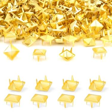 Imagem de 500 peças de tachas quadradas de pirâmide de 8 mm para roupas, garra de metal, rebites de pregos, para roupas punk rock, bolsa de sapatos de couro, acessórios de artesanato DIY (dourado)