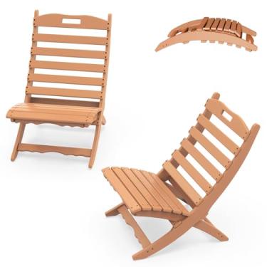 Imagem de IVY&LANE Conjunto de 2 cadeiras portáteis Xavier | Cadeira dobrável Adirondack | Onda | Plástico HDPE | Edição Limitada | Teca | Resistente a todos os climas | Para fogueira ao ar livre, pátio