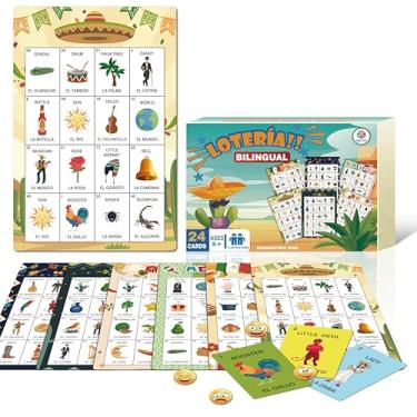 Imagem de EDUMAETRIX Mexican Loteria Bingo Board Game, Bilingual English Spanish, 24 Game Sheets with 6 Designs for Kids Ages 5+, Adults & Seniors Learning Game for Classroom, Parties & Family Night