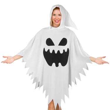 Imagem de Skicuff Fantasia de fantasma, poncho branco grande com capuz pontiagudo, fantasia de fantasma com capuz, fantasia assustadora de Halloween, Branco, Kids