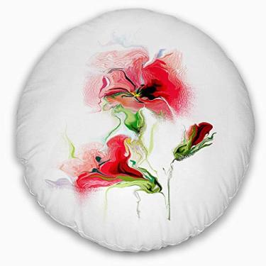 Imagem de Designart Estampa floral vermelha em aquarela ilustração animal manta redonda sala de estar, sofá, enchimento de almofada + capa de almofada impressa em ambos os lados 50,8 cm