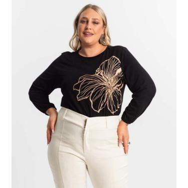 Imagem de Blusa Feminina Plus Size Manga 7/8 Secret Glam Preto, Plus G4, Preto