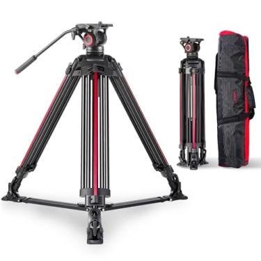 Imagem de miliboo mtt605a Tripé profissional para serviço pesado com sistema de amortecimento suave, tripé de cabeça fluida para câmera/transmissão ao vivo/filmagem externa, alumínio