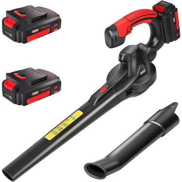 Imagem de MZK Soprador de folhas sem fio, soprador elétrico alimentado por bateria de 20 V para cuidados com o gramado (2 pilhas de 2 Ah e carregador incluídos)