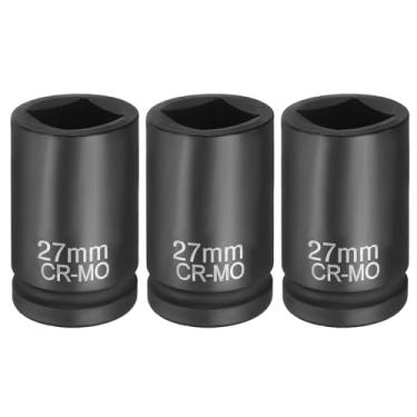 Imagem de HARFINGTON 3 peças soquete quadrado de 4 pontos 2.5 cm Drive 27mm soquete de impacto quadrado métrico CR-MO Blackening luva de roda padrão ferramenta de manga pneumática para reparo de automóveis