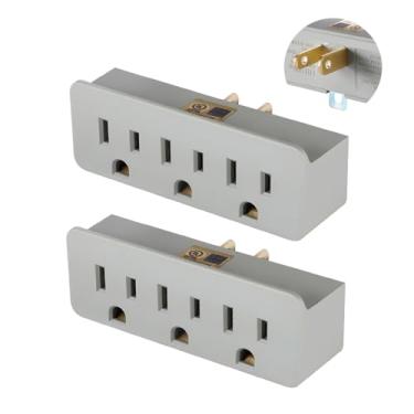 Imagem de TENINYU Adaptador aterrado, conversor de saída tripla de 3 pinos para 2 pinos - extensão de tomada polarizada de 3 pinos para 2 pinos com certificação UL, divisor de tomada de parede com 3 tomadas CA