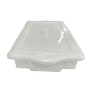 Imagem de Caixa plastica empilhável branca 15l com tampa 56,1x33x12cm - PLASVALE