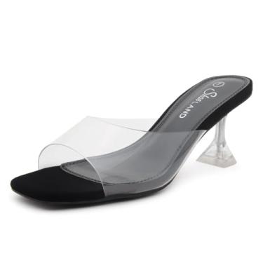 Imagem de Shoe Land Celebrate sandália feminina transparente salto baixo transparente bico aberto bico aberto salto gatinho deslizante preto dourado salto nude para festa de casamento, Preto transparente, 36
