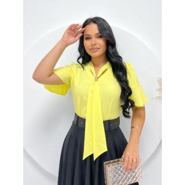 Imagem de Blusa Feminina Social Evangélica com Manga Curta - Fashion, Amarelo, M