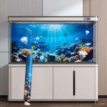 Imagem de Yootiko Aderência estática de fundo de aquário Underwater Coral World - Adesivo de tanque de peixes para vidro, decalque de tema marinho de PVC não adesivo, reutilizável e fácil de aplicar, 100 x 40
