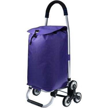 Imagem de Carrinho De Compras Dobrável Para Subir Escadas De Mercearia Com 6 Rodas De Pano Impermeável Leve De Liga De Alumínio, Purple