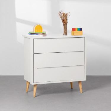 Imagem de Cômoda Theo 3 Gavetas com Pés Retrô Natural - Branco - Abra Casa