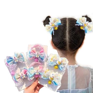 Imagem de iRIIRIO 6 peças de acessórios de cabelo de animal para meninas, lindos grampos de cabelo de unicórnio e pato com pequenos sinos, laços de cabelo coloridos para meninas, rabo de cavalo (3 pares)