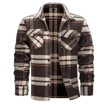 Imagem de Camisa de flanela Cotrasen masculina de manga comprida amarela marrom 