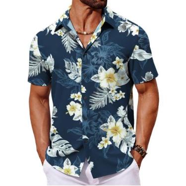 Imagem de Camisa havaiana COOFANDY de manga curta com botões para homens