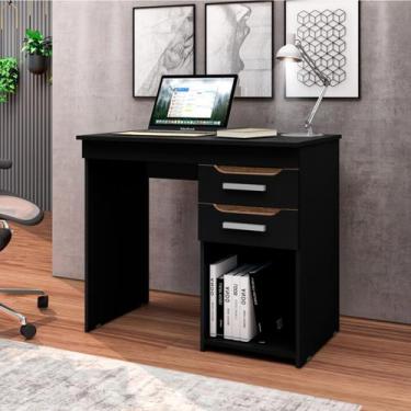 Imagem de Mesa de Escritório Home Office Veneza 90cm com 2 Gavetas - Preto - ROM