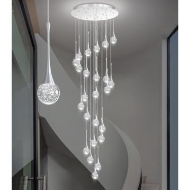 Imagem de Lustre moderno de cristal glamoroso de 24 luzes para teto alto LED regulável luz pendente de teto escadaria entrada sala de estar lustre iluminação prata antiga