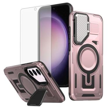 Imagem de Capa de telefone para Samsung Galaxy S23 5G com capa para câmera, protetor de tela de vidro temperado, fino, magnético, robusto, suporte protetor de célula híbrida, resistente, S 23 23S GS23 G5