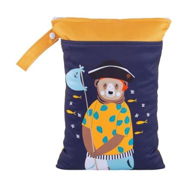 Imagem de TTETTZ Bolsa de fraldas infantil com 2 bolsos com zíper, lavável, reutilizável, portátil, para guardar guardanapos, bolsa para roupas de banho molhadas e, Azul Profundo