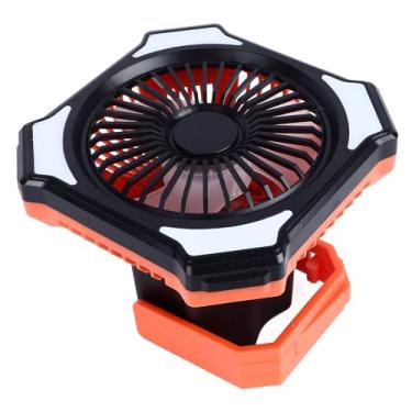 Imagem de Domary Fã de Acampamento Portátil Com Lanterna LED, 10000mAh Alimentada por Bateria, 3 Níveis Ajustáveis ​​e Silenciosos Fãs para Piquenique, Churrasco, Pesca, Viagem, Em Qualquer Lugar (Laranja