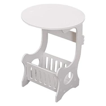 Imagem de Mesa de centro redonda de plástico para casa e sala de estar rack de cabeceira (branca)