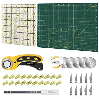 Imagem de 39 Pcs Rotary Cutter Set - Quilting Kit incl. 45mm Fabric Cutter, 5 Extra Rotary Blades, A4 Cutting Mat, Craft Knife Set, Quilting Ruler and Sewing Clips, Ideal for Crafting, Sewing, Patchworking