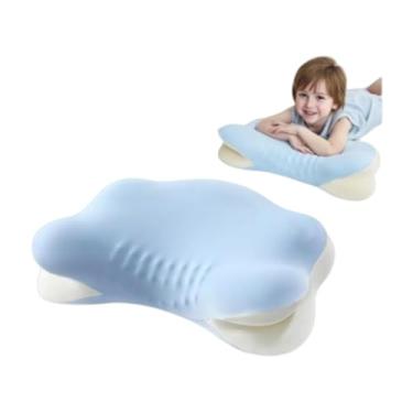 Imagem de Xiamenzcx Travesseiro ortopédico de espuma viscoelástica infantil, travesseiro de suporte de pescoço infantil, travesseiro de dormir macio para a pele, 2 a 8 anos (azul)