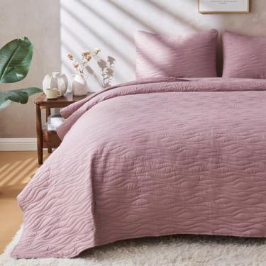 Imagem de JYHOPE Conjunto de edredom solteiro, roxo acinzentado, leve, conjunto de colcha de verão, macio e respirável para todas as estações, resistente a manchas, estilo boêmio, estampa de madeira, 1 colcha e