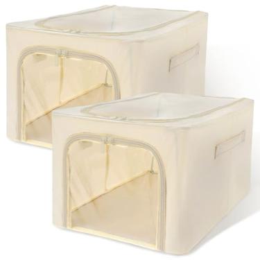 Imagem de Caixas de armazenamento de linho, 2 organizadores e armazenamento de roupas, sacos de armazenamento dobráveis de tecido grosso, recipientes de armazenamento para armário, roupas, edredom, organização